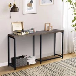 Helms 63 in. Brown Rectangle Manufactured Wood Top Metal Frame Console Table by Homy Casa -Homy Casa Shop brown homy casa console tables helms 31 1000