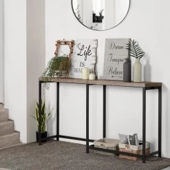 Helms 63 in. Brown Rectangle Manufactured Wood Top Metal Frame Console Table by Homy Casa -Homy Casa Shop brown homy casa console tables helms c3 1000