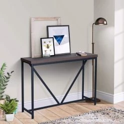 Hemphill 47.2 in.Brown Rectangle Manufactured Wood Top Metal Frame Consle Table by Homy Casa -Homy Casa Shop brown homy casa console tables hemphill 31 1000