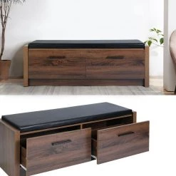 Domigo Walnut Storage Bench with 2 Drawers (16.7 H * 45.3 W * 15.4 D in.) by Homy Casa 24 Domigo Walnut Storage Bench with 2 Drawers (16.7 H * 45.3 W * 15.4 D in.) by Homy Casa -Homy Casa Shop brown homy casa dining benches domigo walnut a 31 1000