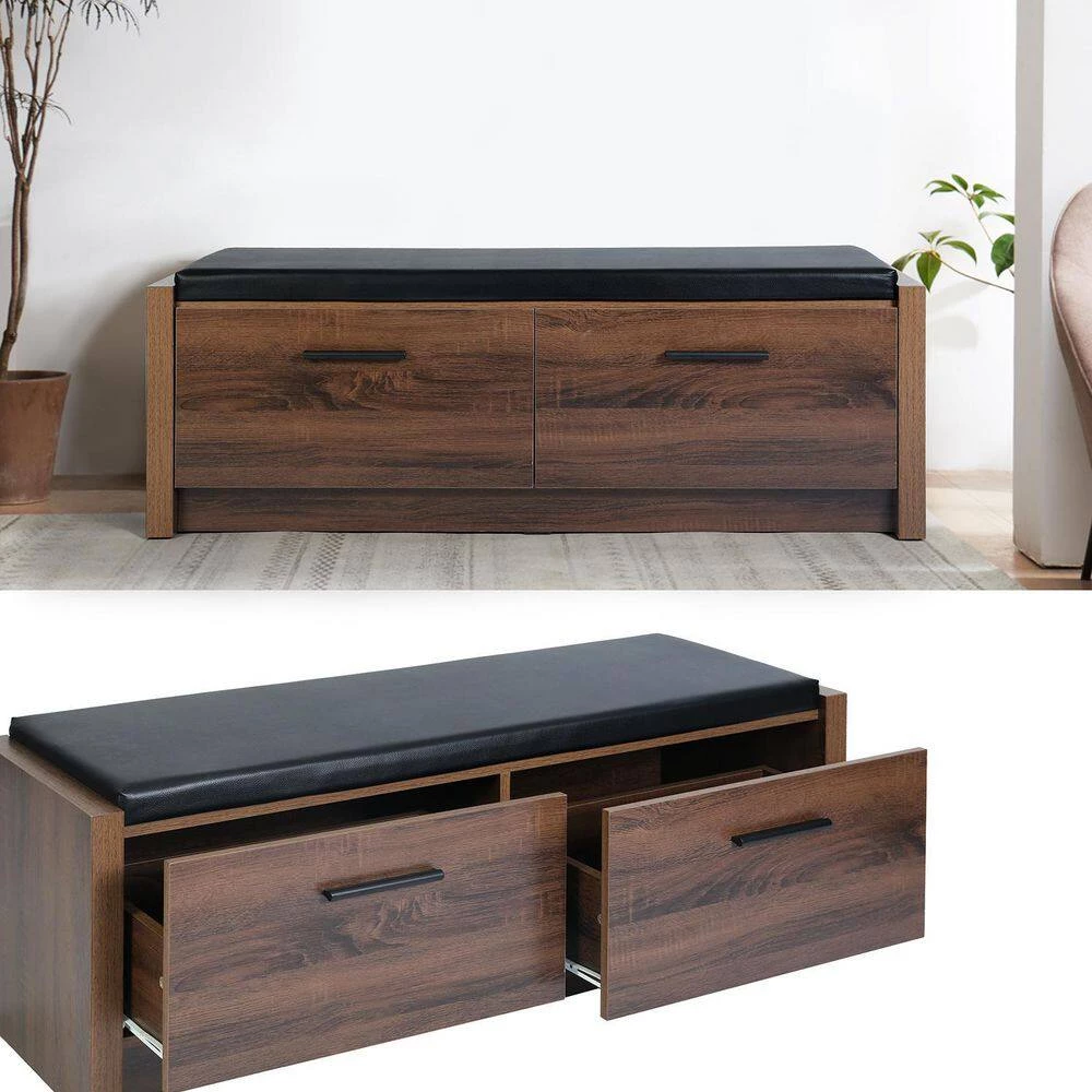 Domigo Walnut Storage Bench with 2 Drawers (16.7 H * 45.3 W * 15.4 D in.) by Homy Casa 13 Domigo Walnut Storage Bench with 2 Drawers (16.7 H * 45.3 W * 15.4 D in.) by Homy Casa - Image 12