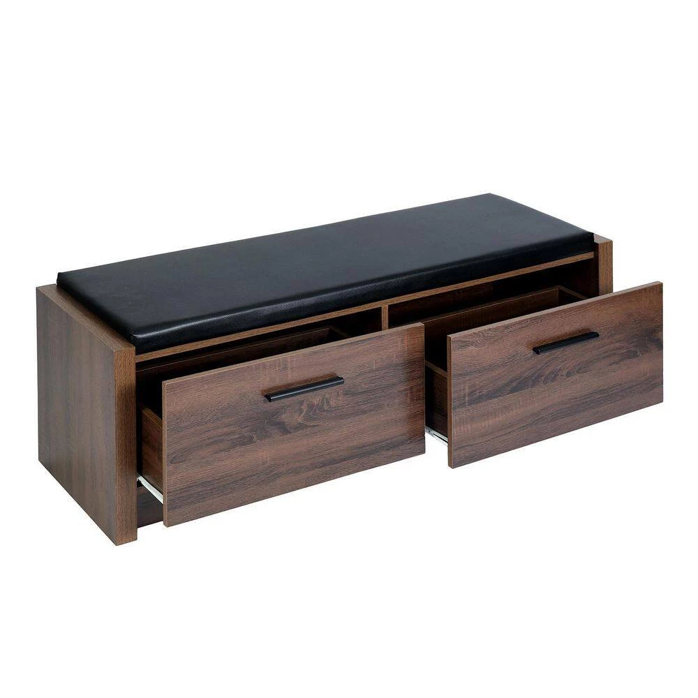 Domigo Walnut Storage Bench with 2 Drawers (16.7 H * 45.3 W * 15.4 D in.) by Homy Casa 7 Domigo Walnut Storage Bench with 2 Drawers (16.7 H * 45.3 W * 15.4 D in.) by Homy Casa - Image 6