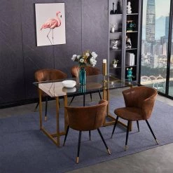 Doncic Brown Fabric Upholstered Side Dining Chairs(Set of 2) by Homy Casa -Homy Casa Shop brown homy casa dining chairs doncic dining brown suede black gold leg 31 1000