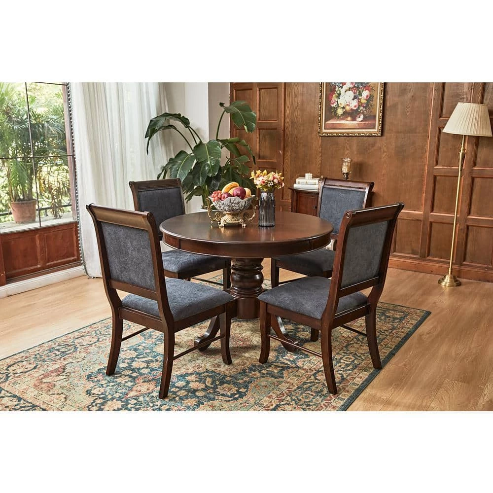 Zaim Brown Fabirc Upholstered Dining Chairs with Solid Wood Legs (Set of 2) by Homy Casa 7 Zaim Brown Fabirc Upholstered Dining Chairs with Solid Wood Legs (Set of 2) by Homy Casa - Image 5