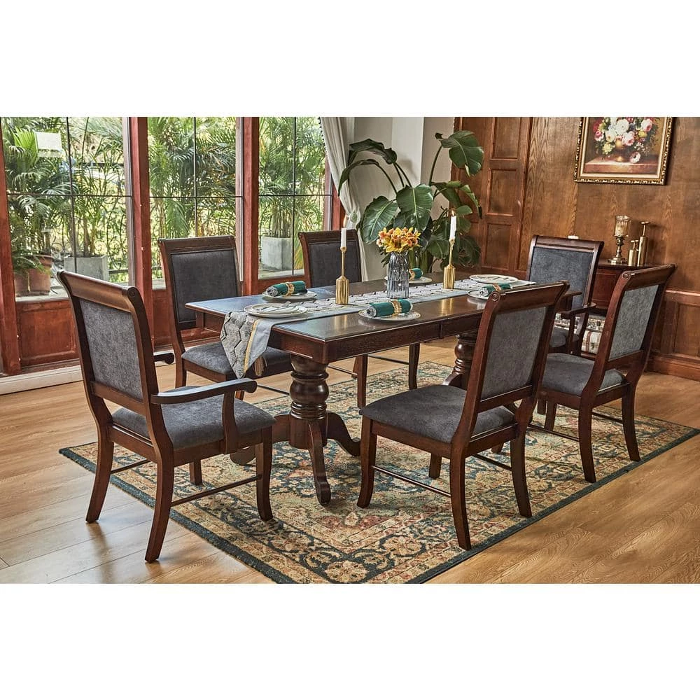Zaim Brown Fabirc Upholstered Dining Chairs with Solid Wood Legs (Set of 2) by Homy Casa 4 Zaim Brown Fabirc Upholstered Dining Chairs with Solid Wood Legs (Set of 2) by Homy Casa - Image 2