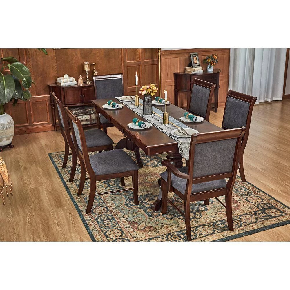 Zaim Brown Fabric Upholstered Arm Dining Chairs with Solid Wood Legs (Set of 2) by Homy Casa 13 Zaim Brown Fabric Upholstered Arm Dining Chairs with Solid Wood Legs (Set of 2) by Homy Casa - Image 11