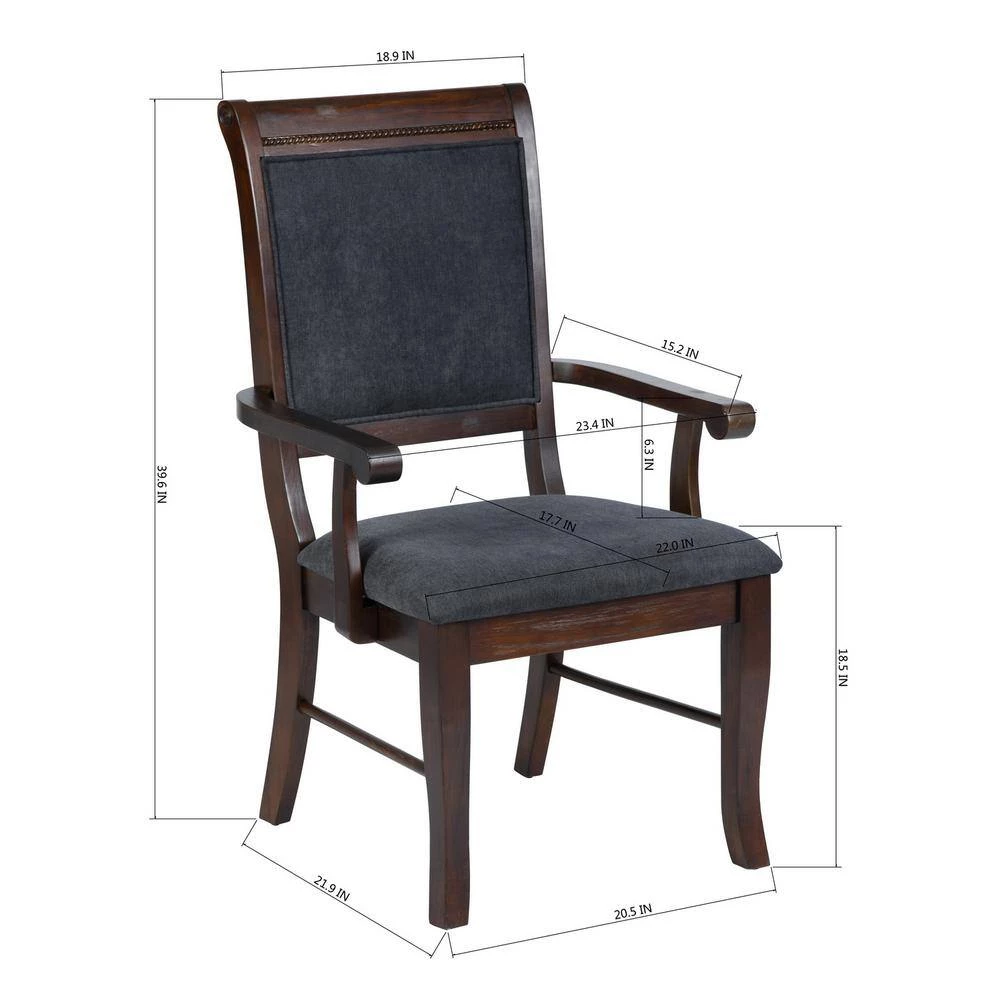 Zaim Brown Fabric Upholstered Arm Dining Chairs with Solid Wood Legs (Set of 2) by Homy Casa 10 Zaim Brown Fabric Upholstered Arm Dining Chairs with Solid Wood Legs (Set of 2) by Homy Casa - Image 8