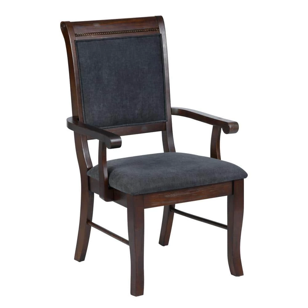 Zaim Brown Fabric Upholstered Arm Dining Chairs with Solid Wood Legs (Set of 2) by Homy Casa 3 Zaim Brown Fabric Upholstered Arm Dining Chairs with Solid Wood Legs (Set of 2) by Homy Casa