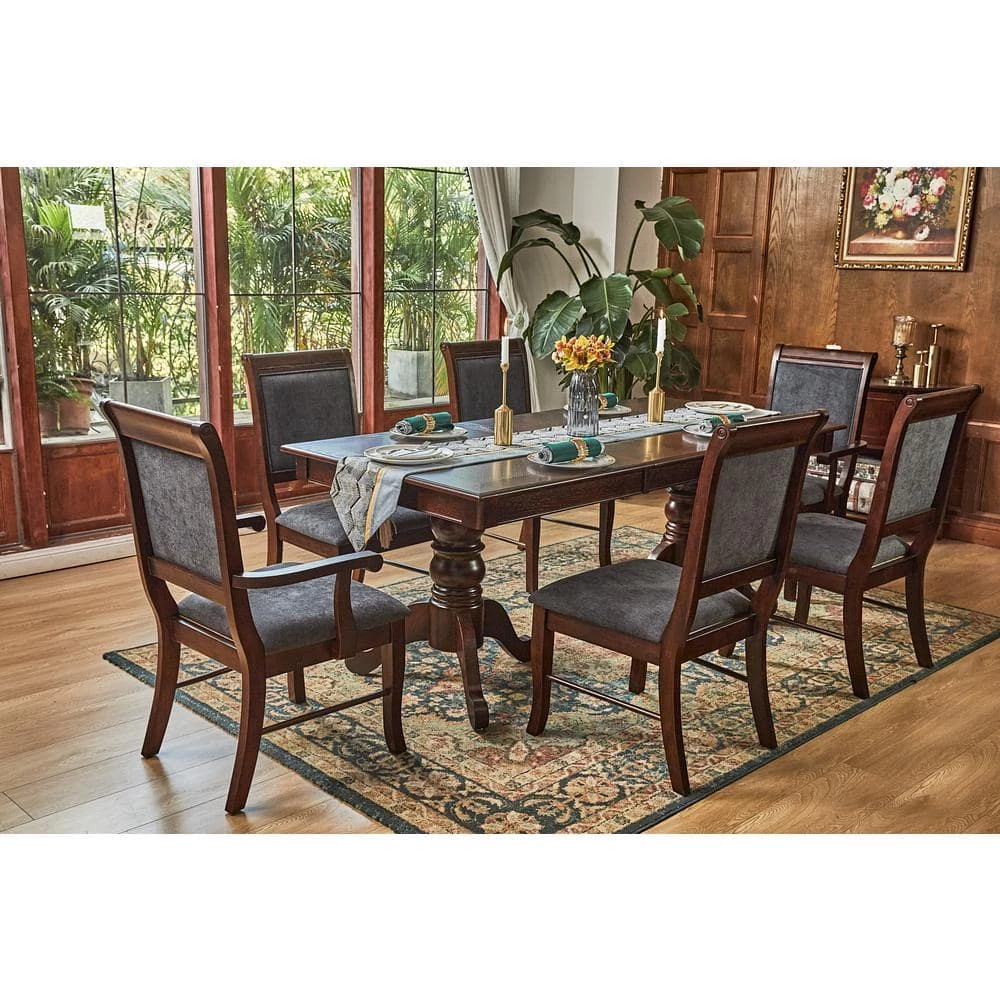 Zaim Brown Fabric Upholstered Arm Dining Chairs with Solid Wood Legs (Set of 2) by Homy Casa 4 Zaim Brown Fabric Upholstered Arm Dining Chairs with Solid Wood Legs (Set of 2) by Homy Casa - Image 2