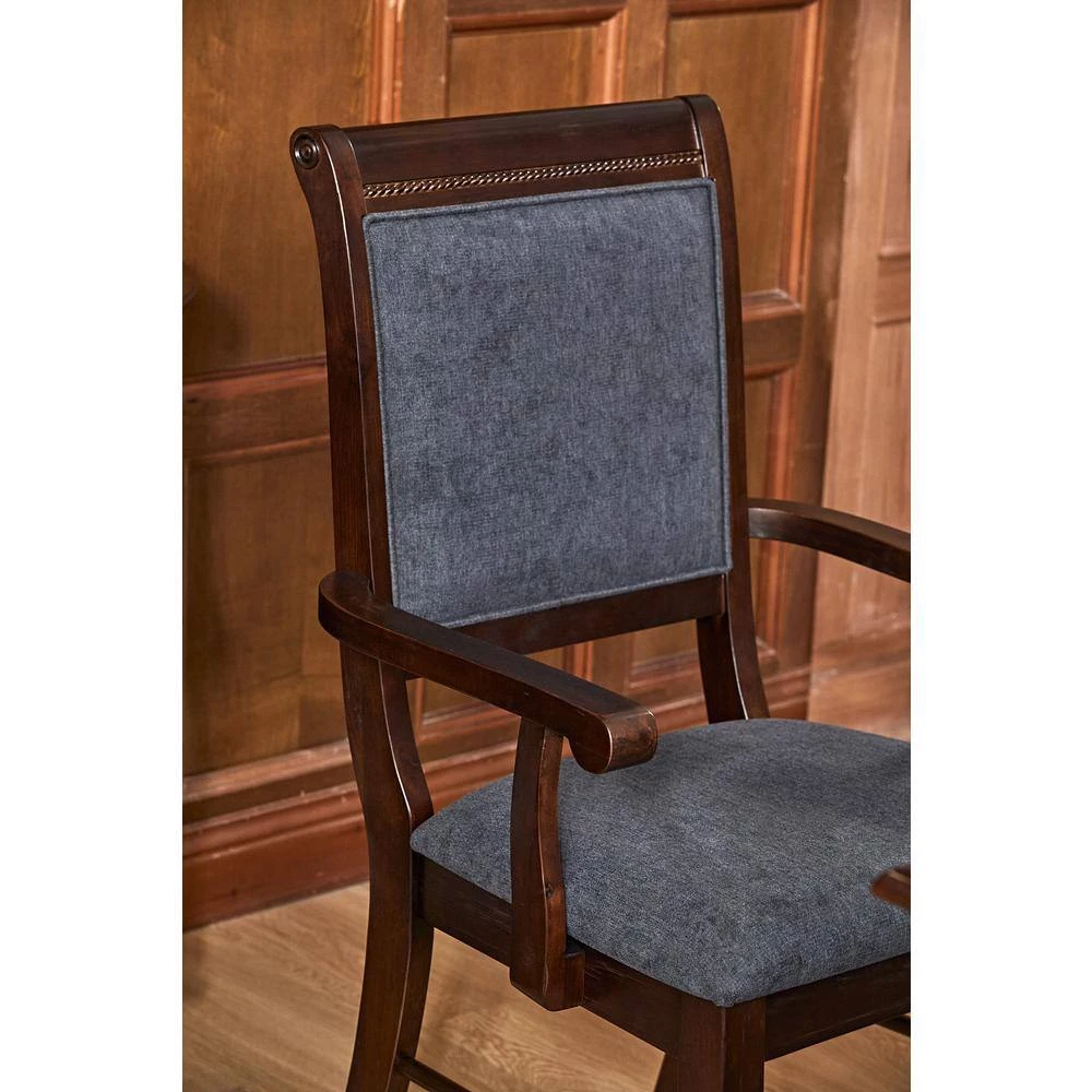 Zaim Brown Fabric Upholstered Arm Dining Chairs with Solid Wood Legs (Set of 2) by Homy Casa 11 Zaim Brown Fabric Upholstered Arm Dining Chairs with Solid Wood Legs (Set of 2) by Homy Casa - Image 9