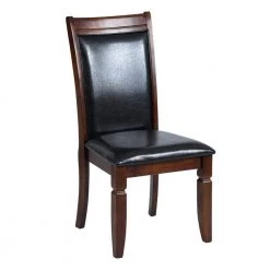 Zaman Brown Faux Leather Upholstered Dining Chairs with Solid Wood Legs (Set of 4) by Homy Casa