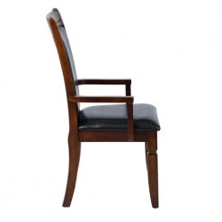 Zaman Brown Faux Leather Upholstered Arm Dining Chairs with Solid Wood Legs (Set of 2) by Homy Casa -Homy Casa Shop brown homy casa dining chairs zaman dining chair armrest 1f 1000