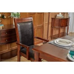 Zaman Brown Faux Leather Upholstered Arm Dining Chairs with Solid Wood Legs (Set of 2) by Homy Casa -Homy Casa Shop brown homy casa dining chairs zaman dining chair armrest 31 1000