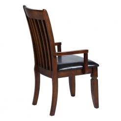 Zaman Brown Faux Leather Upholstered Arm Dining Chairs with Solid Wood Legs (Set of 2) by Homy Casa -Homy Casa Shop brown homy casa dining chairs zaman dining chair armrest 44 1000