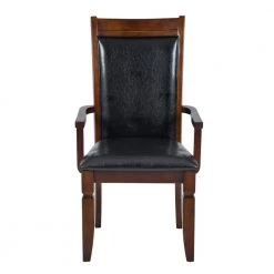 Zaman Brown Faux Leather Upholstered Arm Dining Chairs with Solid Wood Legs (Set of 2) by Homy Casa -Homy Casa Shop brown homy casa dining chairs zaman dining chair armrest 4f 1000
