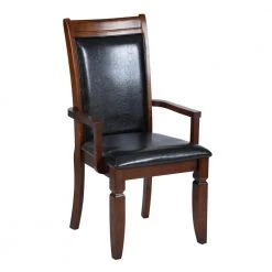 Zaman Brown Faux Leather Upholstered Arm Dining Chairs with Solid Wood Legs (Set of 2) by Homy Casa