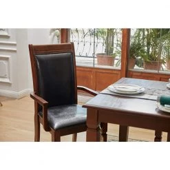 Zaman Brown Faux Leather Upholstered Arm Dining Chairs with Solid Wood Legs (Set of 2) by Homy Casa -Homy Casa Shop brown homy casa dining chairs zaman dining chair armrest c3 1000