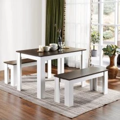 Gabina 3-Piece Retangular Walnut Manuefactured Wood Top Dininig Table Set Seats 4 by Homy Casa -Homy Casa Shop brown homy casa dining room sets gabina walnut 31 1000