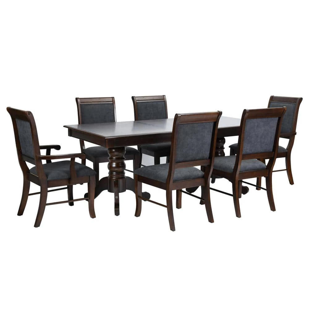 Zaim 7-Piece Rectangular Brown Wood Top Table Extendable Dining Set ( Seats 6) by Homy Casa 3 Zaim 7-Piece Rectangular Brown Wood Top Table Extendable Dining Set ( Seats 6) by Homy Casa