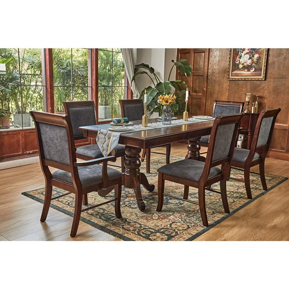Zaim 7-Piece Rectangular Brown Wood Top Table Extendable Dining Set ( Seats 6) by Homy Casa 4 Zaim 7-Piece Rectangular Brown Wood Top Table Extendable Dining Set ( Seats 6) by Homy Casa - Image 2