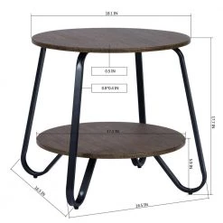 Konya 18 in. Walnut Modern Round Black Frame Walnut 2-Tier End Table by Homy Casa -Homy Casa Shop brown homy casa end side tables konya 246t 1f 1000
