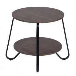 Konya 18 in. Walnut Modern Round Black Frame Walnut 2-Tier End Table by Homy Casa -Homy Casa Shop brown homy casa end side tables konya 246t 4f 1000