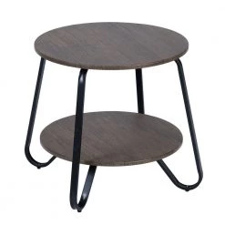 Konya 18 in. Walnut Modern Round Black Frame Walnut 2-Tier End Table by Homy Casa