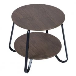 Konya 18 in. Walnut Modern Round Black Frame Walnut 2-Tier End Table by Homy Casa -Homy Casa Shop brown homy casa end side tables konya 246t c3 1000
