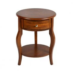 Messina 20.3 in. W Brown Round Solid Wood End Table With Drawer by Homy Casa -Homy Casa Shop brown homy casa end side tables messina 1f 1000