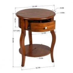 Messina 20.3 in. W Brown Round Solid Wood End Table With Drawer by Homy Casa -Homy Casa Shop brown homy casa end side tables messina 4f 1000