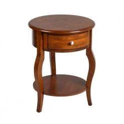 Messina 20.3 in. W Brown Round Solid Wood End Table With Drawer by Homy Casa