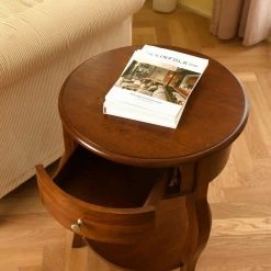 Messina 20.3 in. W Brown Round Solid Wood End Table With Drawer by Homy Casa -Homy Casa Shop brown homy casa end side tables messina 66 1000