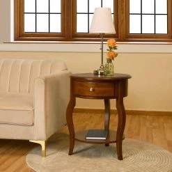 Messina 20.3 in. W Brown Round Solid Wood End Table With Drawer by Homy Casa -Homy Casa Shop brown homy casa end side tables messina c3 1000