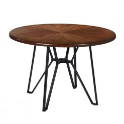 Irizo 44.9 in. Round Brown Wood Dining Table with Metal Frame by Homy Casa -Homy Casa Shop brown homy casa kitchen dining tables hd irizo 4f 1000
