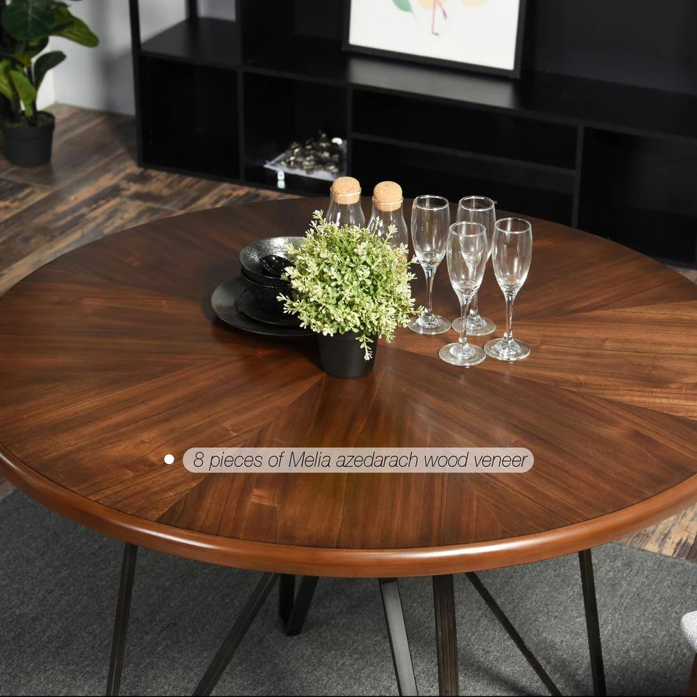 Dining Table Brown Round MDF Wood Industrial Modern Big by Homy Casa 8 Dining Table Brown Round MDF Wood Industrial Modern Big by Homy Casa - Image 6