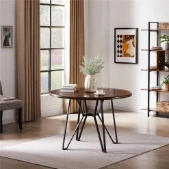 Dining Table Brown Round MDF Wood Industrial Modern Big by Homy Casa 17 Dining Table Brown Round MDF Wood Industrial Modern Big by Homy Casa -Homy Casa Shop brown homy casa kitchen dining tables irizo 31 1000