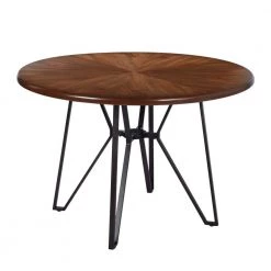 Dining Table Brown Round MDF Wood Industrial Modern Big by Homy Casa