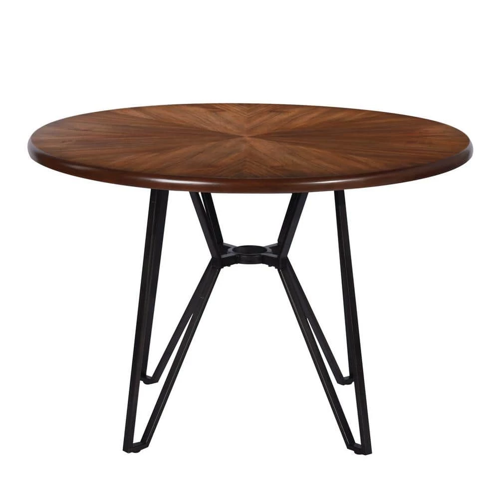 Dining Table Brown Round MDF Wood Industrial Modern Big by Homy Casa 4 Dining Table Brown Round MDF Wood Industrial Modern Big by Homy Casa - Image 2