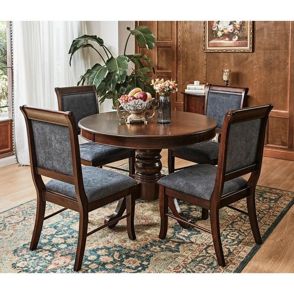 Zackary 41 in. Round Brown Wood Dining Table (Seats 4) by Homy Casa 10 Zackary 41 in. Round Brown Wood Dining Table (Seats 4) by Homy Casa - Image 8
