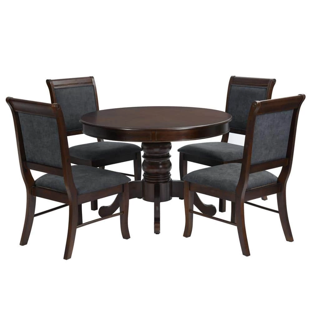 Zackary 41 in. Round Brown Wood Dining Table (Seats 4) by Homy Casa 4 Zackary 41 in. Round Brown Wood Dining Table (Seats 4) by Homy Casa - Image 2