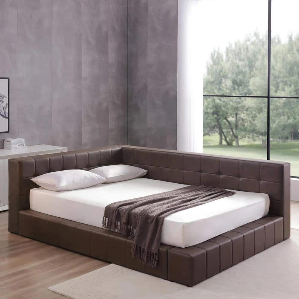 Ldelle 91.5 in. W Brown Wood Frame Full Platform Bed by Homy Casa 4 Ldelle 91.5 in. W Brown Wood Frame Full Platform Bed by Homy Casa - Image 2