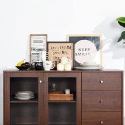 Gondorf Brown Storage Cabinet Sideboard With 2-Door and 3-Drawer by Homy Casa -Homy Casa Shop brown homy casa sideboards buffet tables gondorf 44 1000