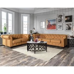 EDWINA 66.9 in. W Round Arm Fabric 2-Seater Straight Sofa Loveseat with Removable Cushions in Brown Color by Homy Casa -Homy Casa Shop brown homy casa sofas couches hd edwina double seater 31 1000