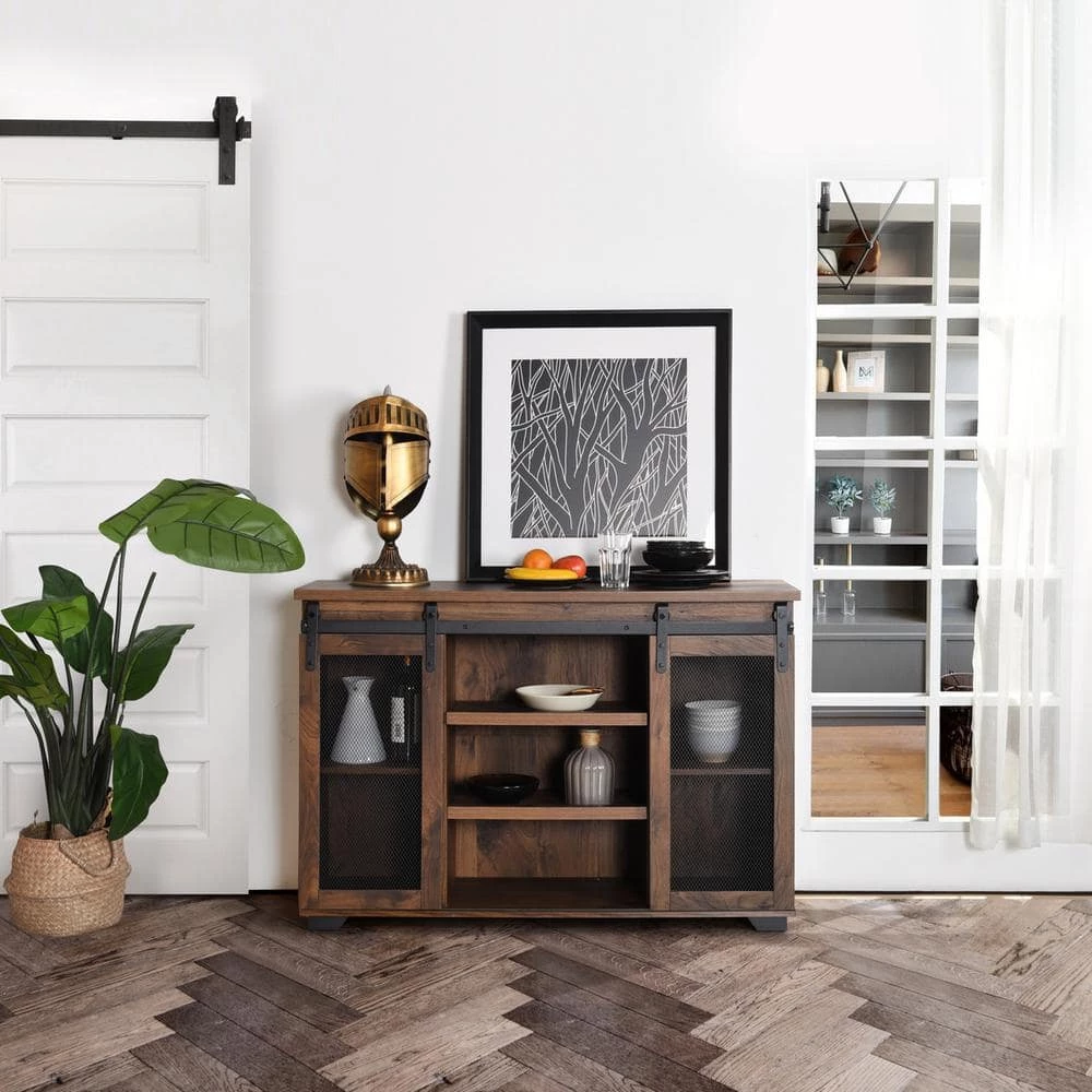 NEWBARN 47.2 in. Brown TV Stand with 1-Drawer Fits TV's up to 50 in by Homy Casa 4 NEWBARN 47.2 in. Brown TV Stand with 1-Drawer Fits TV's up to 50 in by Homy Casa - Image 2