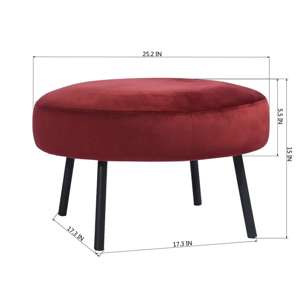 NICKEIL Black Powder Coating Legs Velvet Ottoman, BURGUNDY by Homy Casa 8 NICKEIL Black Powder Coating Legs Velvet Ottoman, BURGUNDY by Homy Casa - Image 6