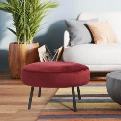 NICKEIL Black Powder Coating Legs Velvet Ottoman, BURGUNDY by Homy Casa 12 NICKEIL Black Powder Coating Legs Velvet Ottoman, BURGUNDY by Homy Casa -Homy Casa Shop burgundy homy casa ottomans hd nickeil burgundy e1 1000