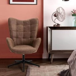 Iris Camel Swivel Arm Chair Wingback Balloon Chair by Homy Casa -Homy Casa Shop camel homy casa accent chairs hd iris camel 31 1000