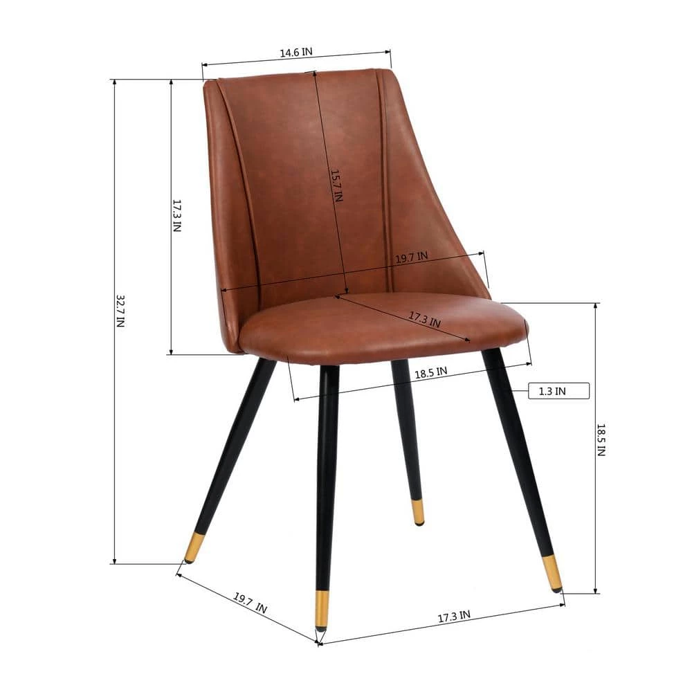 Smeg Caramel Faux Leather Upholstered Dining Side Chairs (Set of 2) by Homy Casa 9 Smeg Caramel Faux Leather Upholstered Dining Side Chairs (Set of 2) by Homy Casa - Image 7