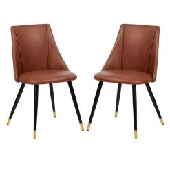 Smeg Caramel Faux Leather Upholstered Dining Side Chairs (Set of 2) by Homy Casa