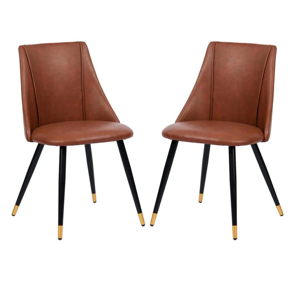 Smeg Caramel Faux Leather Upholstered Dining Side Chairs (Set of 2) by Homy Casa 3 Smeg Caramel Faux Leather Upholstered Dining Side Chairs (Set of 2) by Homy Casa